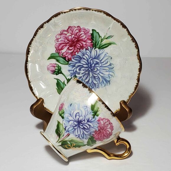 Norcrest Teacup and Saucer September Birthday Aster Vintage - Picture 6 of 10